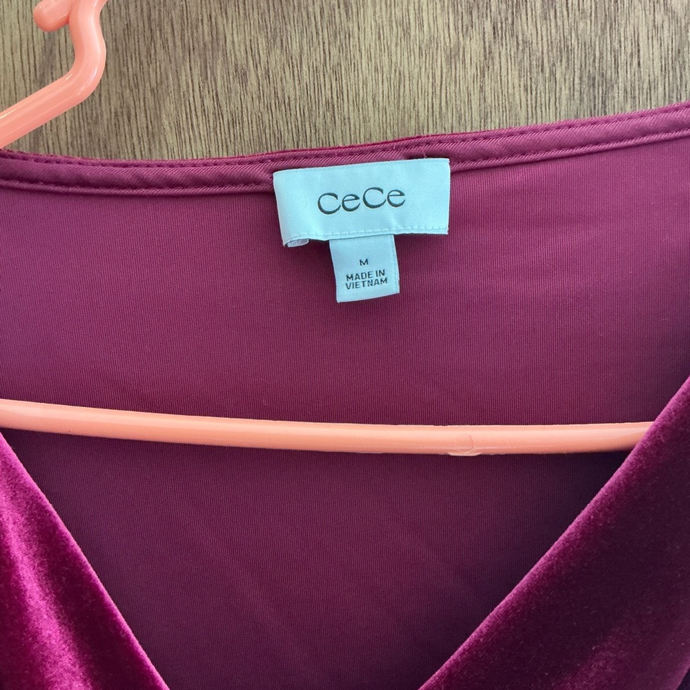 CeCe Velvet V-Neck Blouse - Berry - Picture 2 of 3